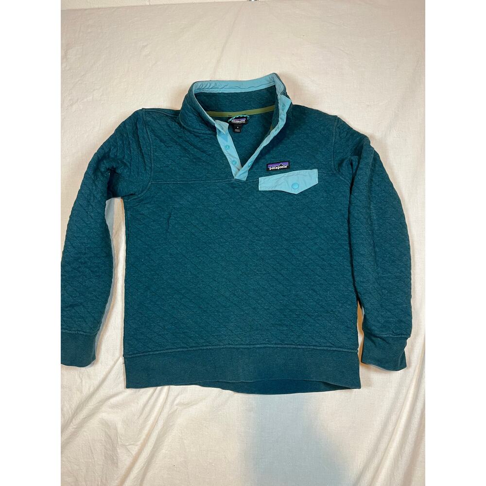 Patagonia Teal Blue on‎ Blue Quilted Snap Pullover S